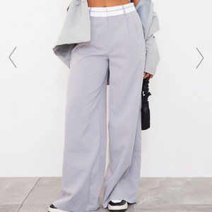 LIGHT GREY TURN OVER WAIST STRAIGHT LEG PANTS